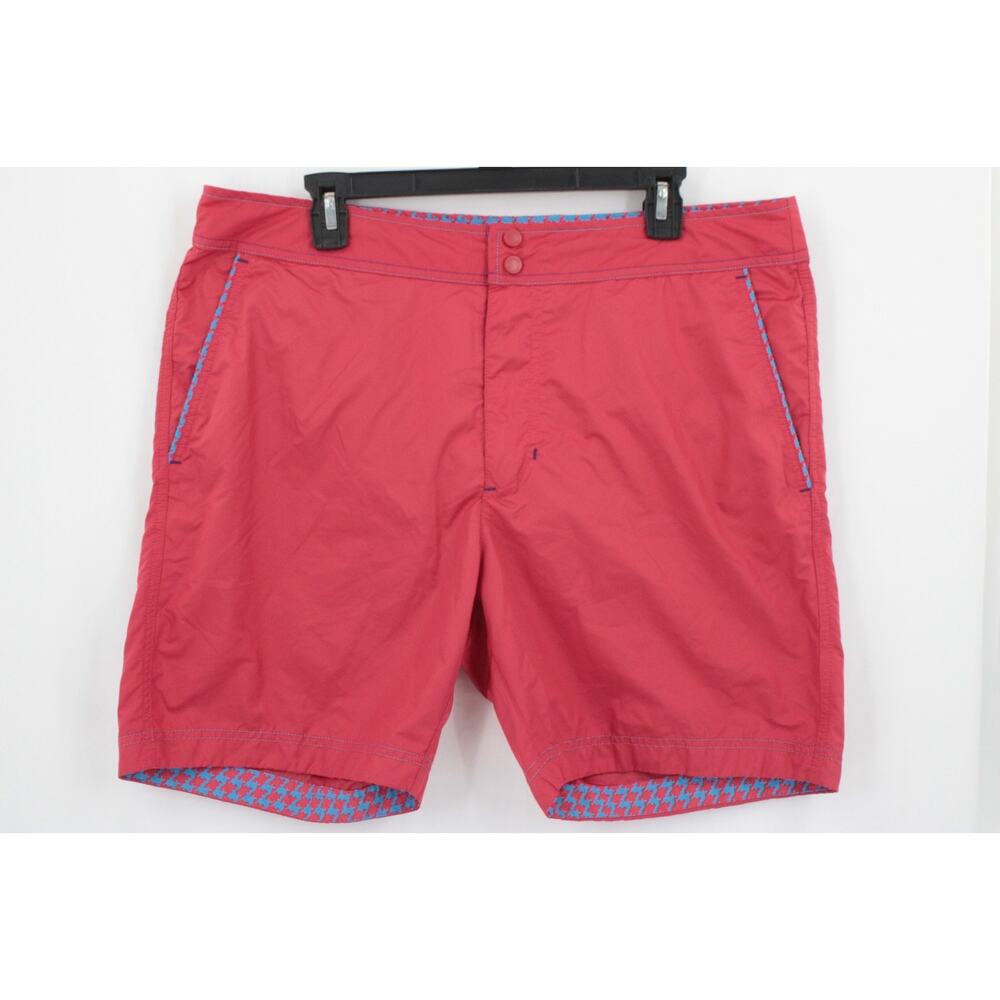 Robert Graham Swim Trunks Mens 36 Red Classic Fit Quick Dry Houndstooth Shorts